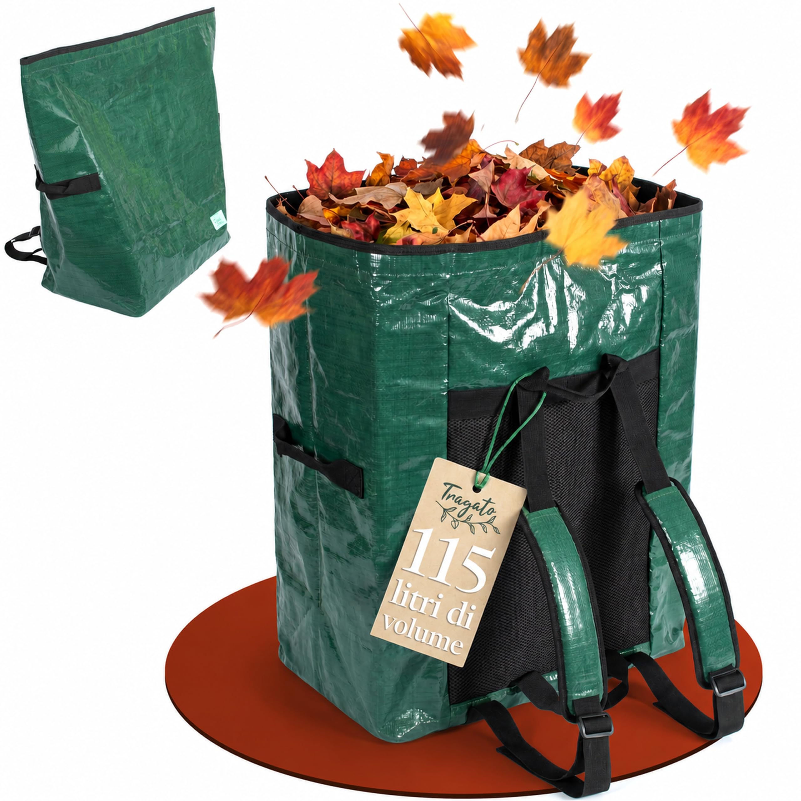 Sacco per Rifiuti da Giardino 115 L – Mani Libere, Autoportante | Mani libere col sistema di trasporto a zaino imbottito | 115 L | autoportante e riutilizzabile | tessuto PP resistente