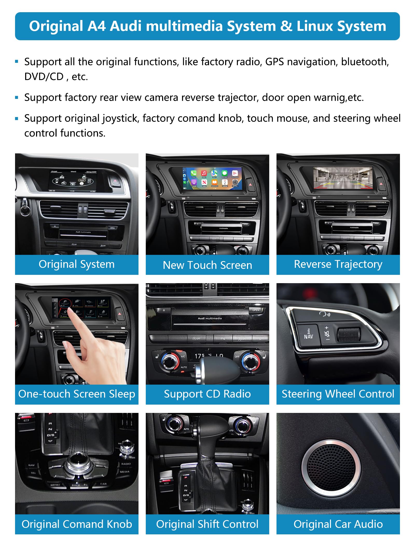 Autoradio écran Tactile 8,9" avec Carplay sans Fil et Android Auto pour 2009-2016 Audi A4 S4 avec système 3G MMI+, Prend en Charge Mirrorlink, Caméra, Navigation