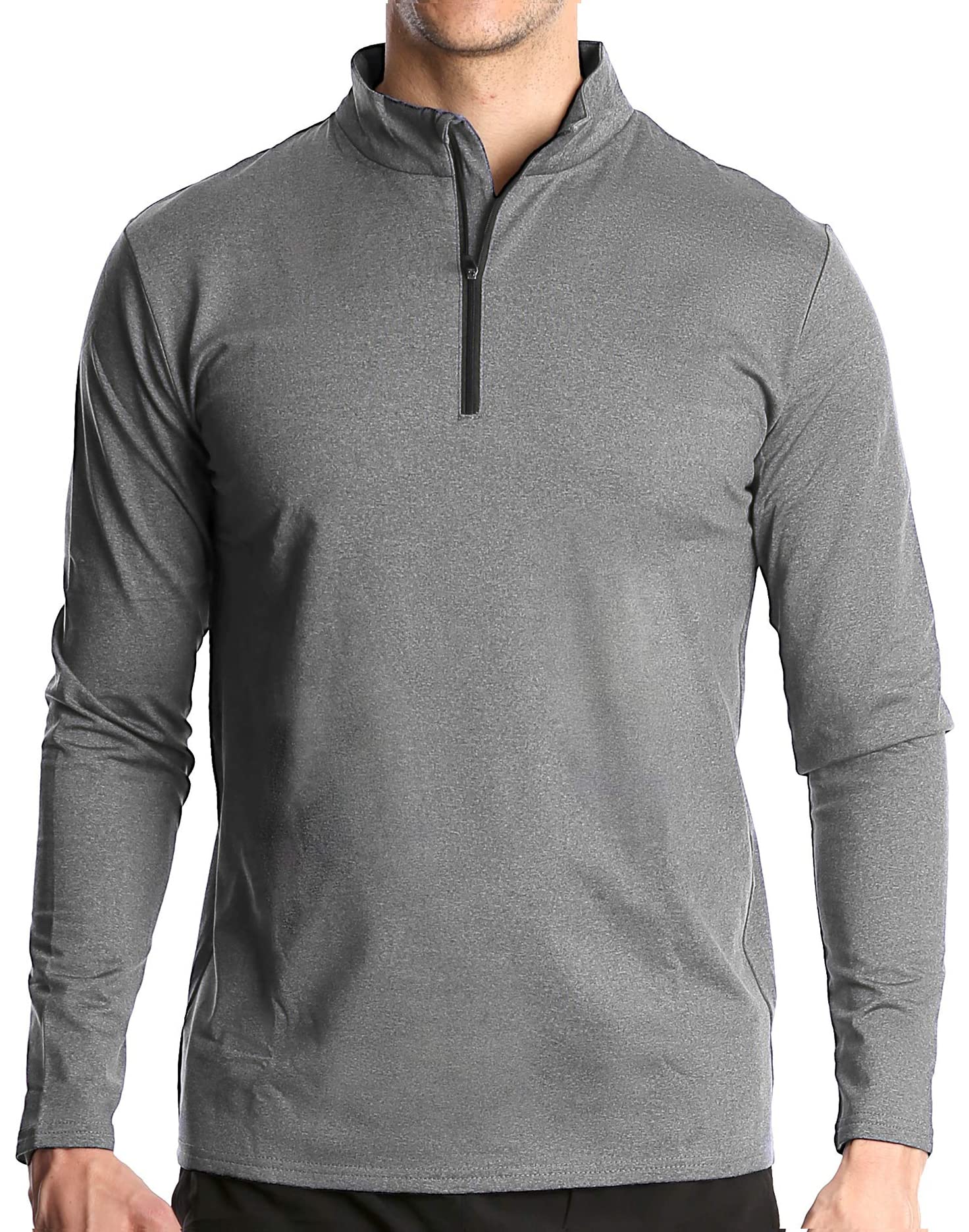 Camiseta deportiva de manga larga con cremallera 1/4 para hombre, secado rápido