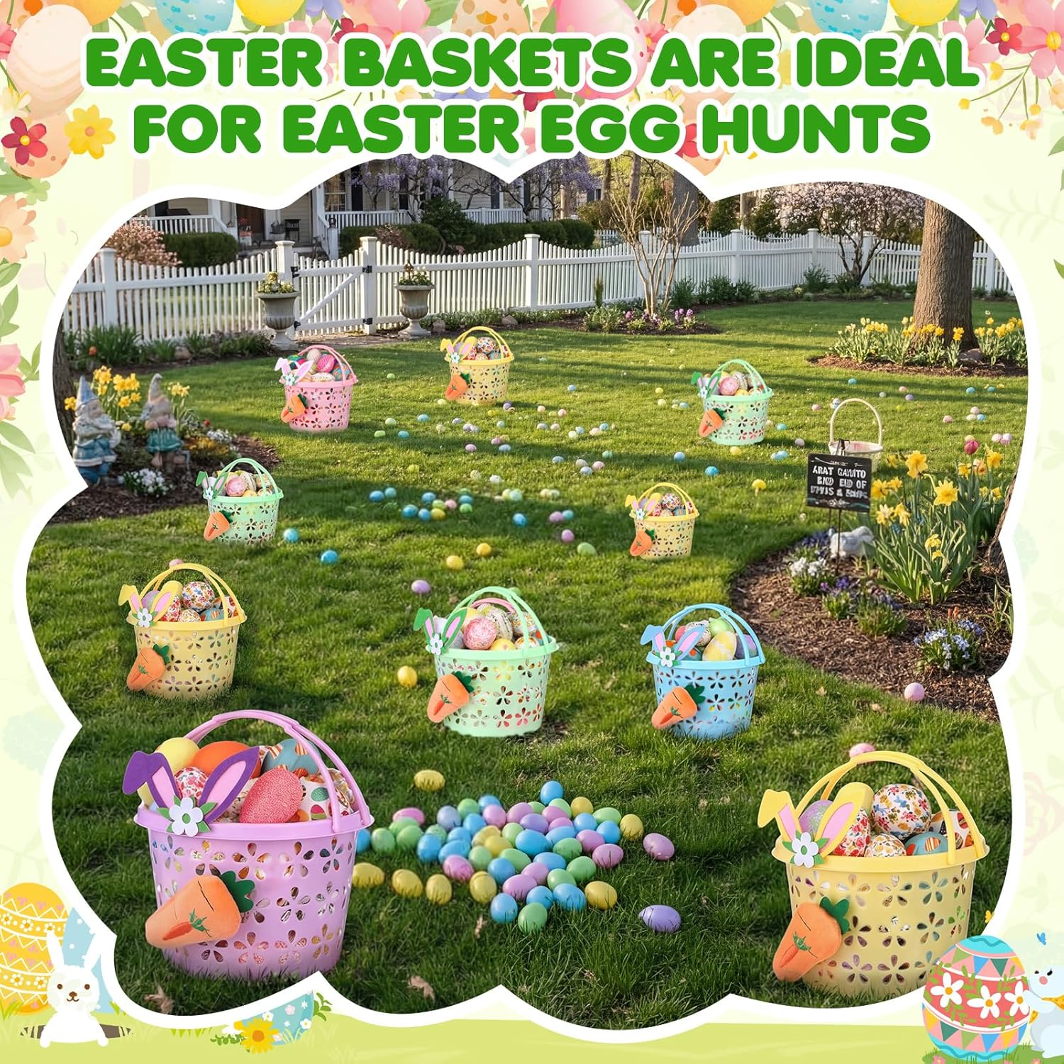 10 Set Easter Baskets Bulk Small Plastic Easter Egg Basket with Handle Carrots Bunny Ears 6.7'' Mini Empty Pastel Fillers Stuffers Bucket for Egg Hunt Spring Party Favors Gifts