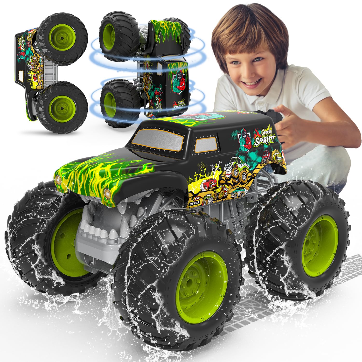 PENGBU RC 1:16 Coche Teledirigido Niños 4 Años, Monster Truck Teledirigido con Luces, 360° Rotation, ¡Anda sobre 2 Ruedas y Hace el Pino, Coches Teledirigidos para Niños de 4, 6, 8 Años