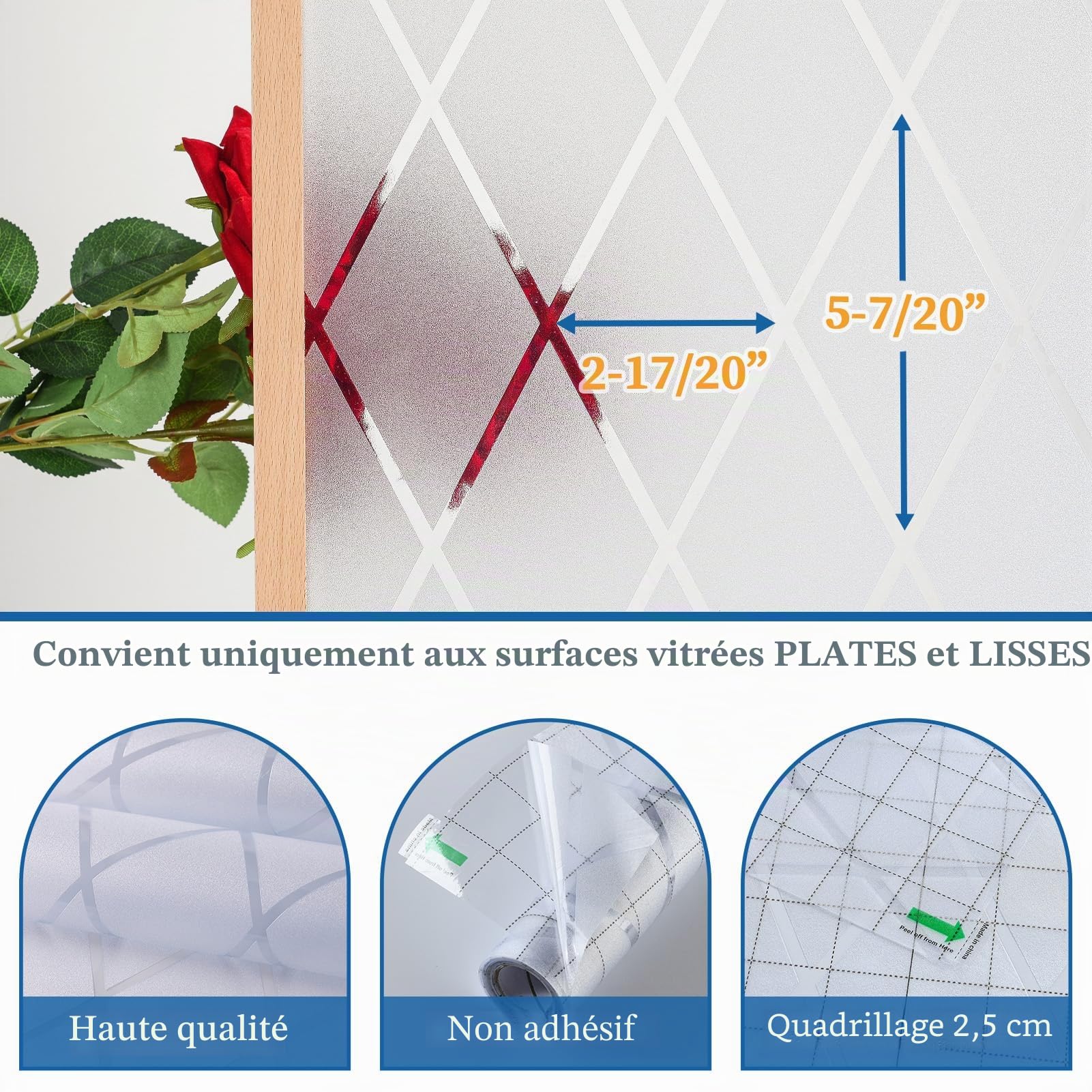 Film Dépoli pour Vitre à Treillis Transparent, Brise-Vue, 60x300cm | Film de Vitrage Répositionnable, Film Décoratif pour Vitre, Film Intimité Électrostatique, Anti-UV pour Maison, Bureau