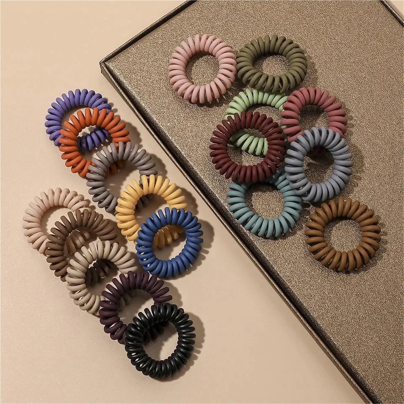 Elastici per capelli, 100 pezzi, satinati, opachi, solidi, elastici per capelli, a spirale (F)
