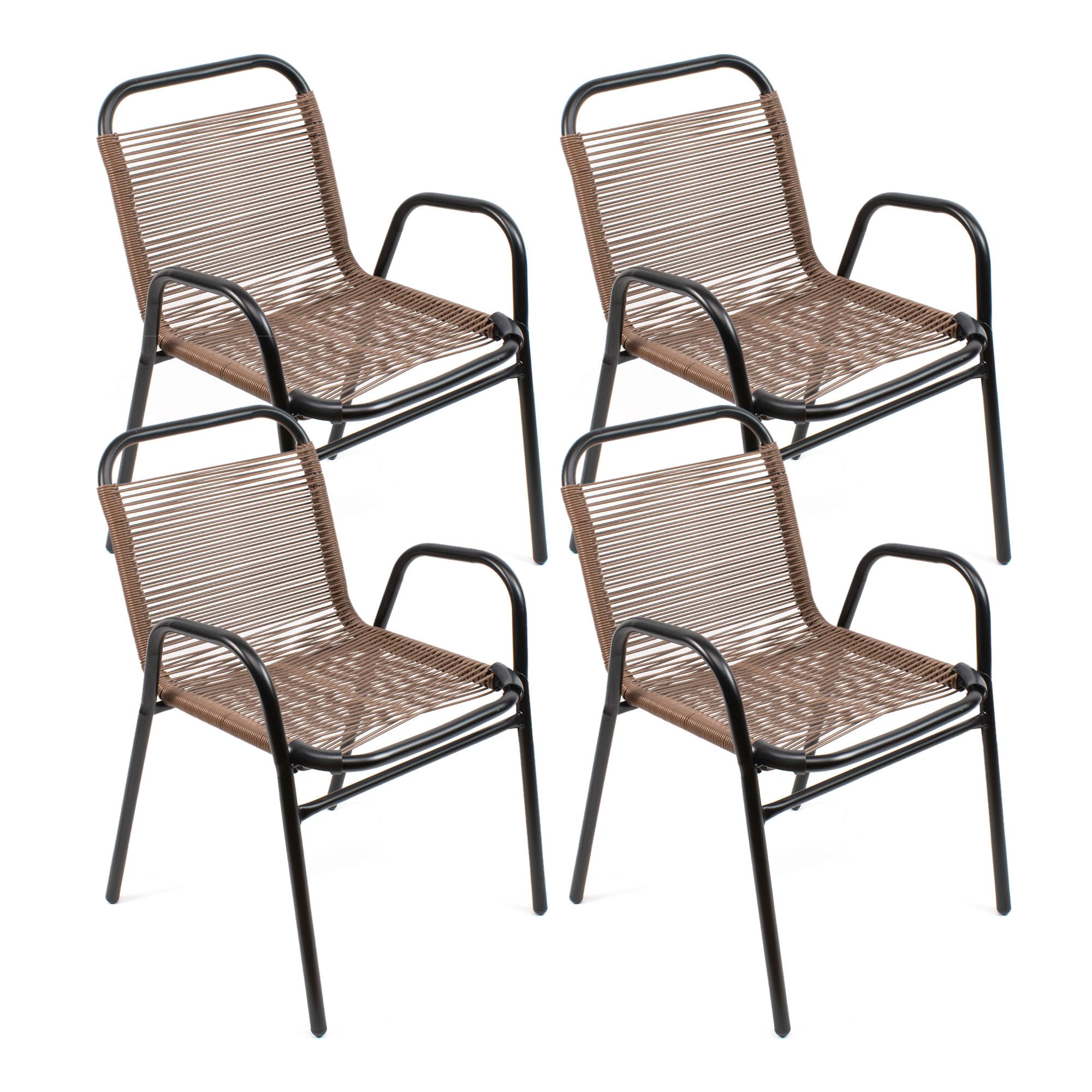 THE SECRET HOME - Conjunto de 4 Sillas de Jardín - Asiento en Metal y Polietileno/Tela para Exteriores - Ideal para Jardín, Balcón o Terraza - Varios Modelos (4, Modelo 1 - Marrón)