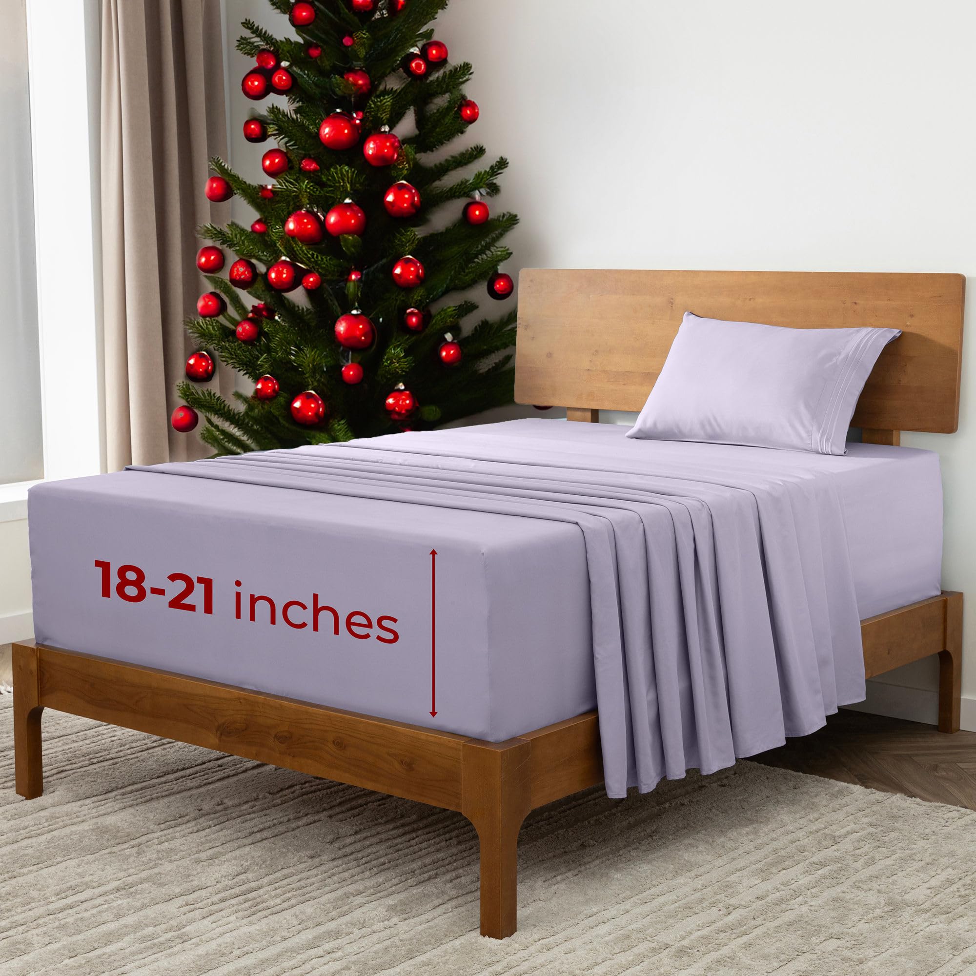 Mellanni Extra Deep Twin Sheets - 3 PC Iconic Collection Bedding - Hotel Luxury, Ultra Soft, Cooling Bed Sheets - Wrinkle, Fade, Stain Resistant (Twin, Lavender)