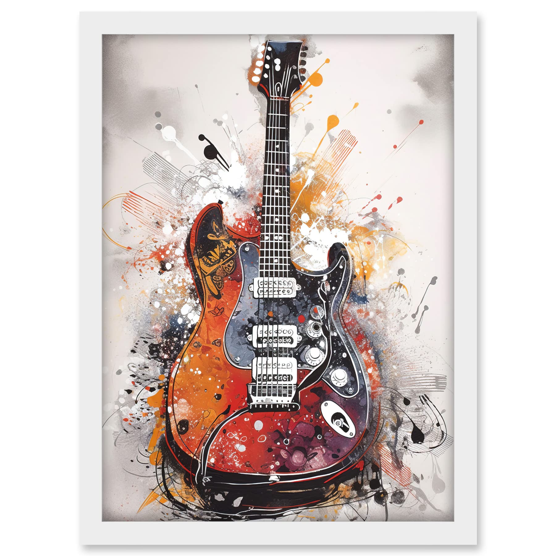 Artery8 Electric Mandolin Guitar Instrument Modern Watercolour Illustration Artwork Framed A3 Wall Art Print