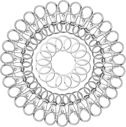 Miniatura 4 de 100 ganchos giratorios con llaveros, 50 ganchos de clip para llavero y 50 llaveros, cierres de pinza de langosta para llaveros, joyería, manualidades