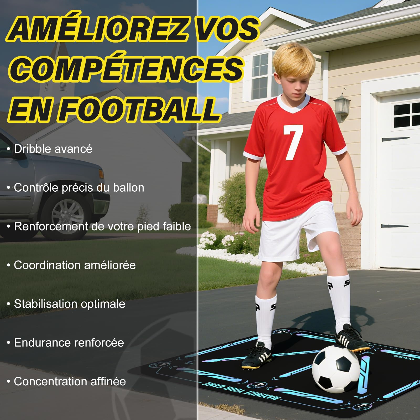 Tapis Foot Entrainement Avec Chaussettes Foot Antidérapantes Vidéos de Formation 90x60cm Tapis Entrainement Foot Accessoire Tapis D’Entraînement Pour Cadeau Football Enfant