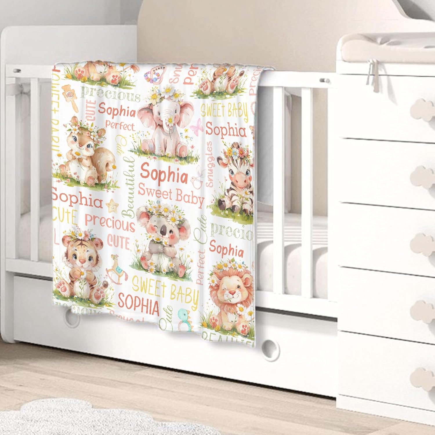 Personalized Baby Blanket for Girls Boys Kids Animal Koala Custom Baby Blanket with Name Throw Birthday Gift for Toddlers Infants Shower Newborns Nursery Stroller Crib Bed Decor