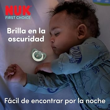 NUK First Choice Day & Night Baby Pacifier | 6-18 Months | Glow in the Dark Orthodontic Pacifiers | Soothes 99% of Babies** | Assorted | 4 Count