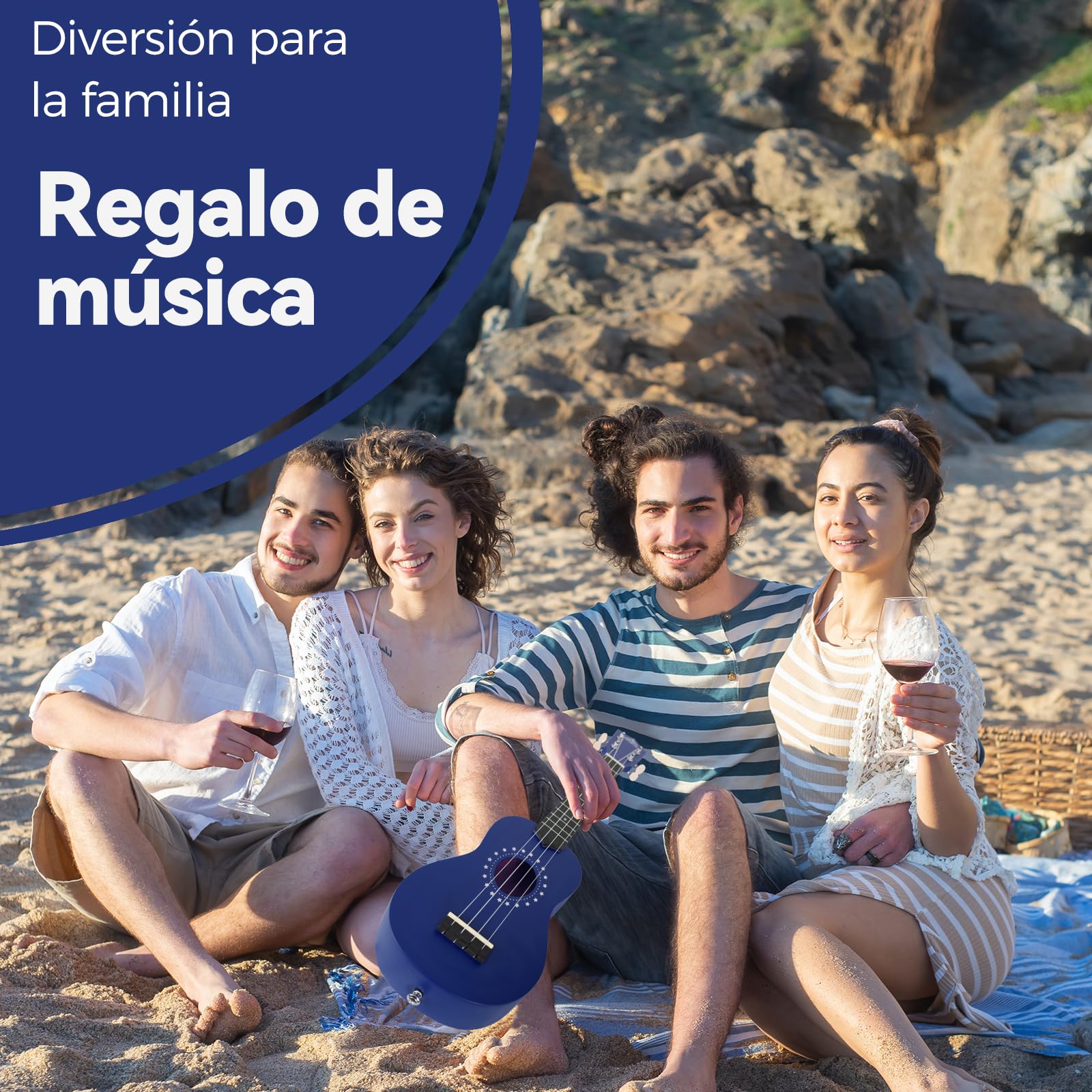 EASTROCK Ukelele Soprano de 21 Pulgadas, Kit de Ukulele para Principiantes con Bolsa, Cuerda, Manual de Instrucciones (Azul Marino)