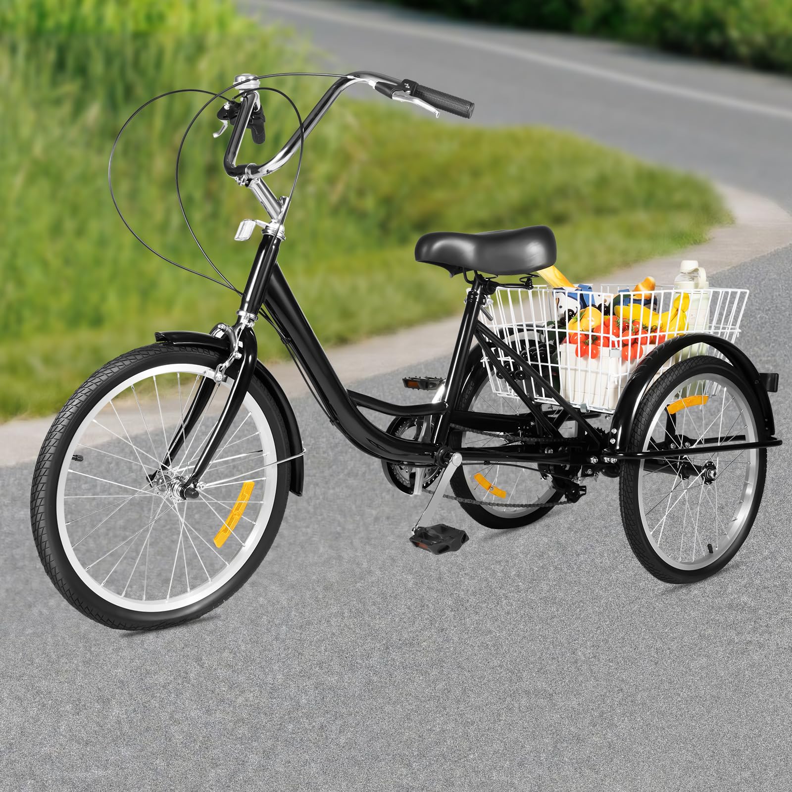 Triciclo da 20 pollici, triciclo per adulti, a 8 marce, 3 ruote, con cestino per la spesa, colore nero, bici da città, per anziani ‎Pedal Power triciciclo per persone con una statura di 5,09