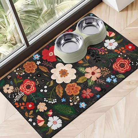 Dog Food Mats for Floors, Absorbent Quick Dry Pet Cat Foo...
