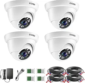 ZOSI 4 Pack 2MP 1080p HD-TVI Home Security Camera Outdoor Indoor 1920TVL, 24PCS LEDs, 80ft Night Vision, 90°View Angle, Weatherproof Surveillance CCTV Dome Camera asin的图片