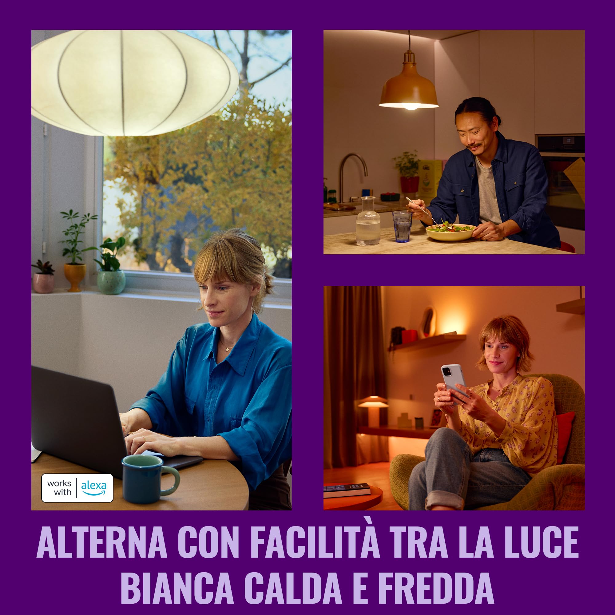 WiZ Lampadina Smart LED A60, a colori e bianco Regolabile, attacco E27, equivalente 60 W, 806 lumen, intensità regolabile, compatibile con Alexa, Google Assistant e Apple Home, conf. da 4