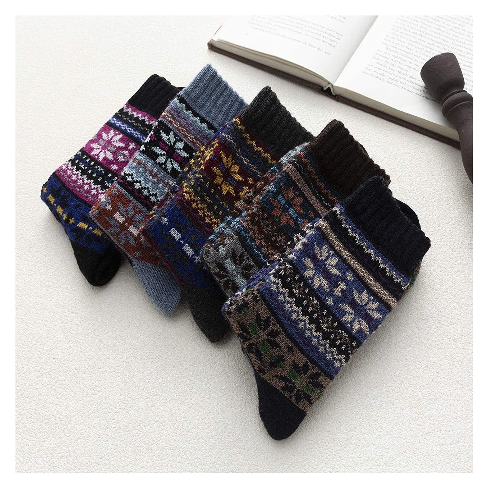 Calcetines Invierno 5 pares de calcetines de punto cálidos, calcetines de punto retro étnicos, calcetines casuales Calcetines Termicos