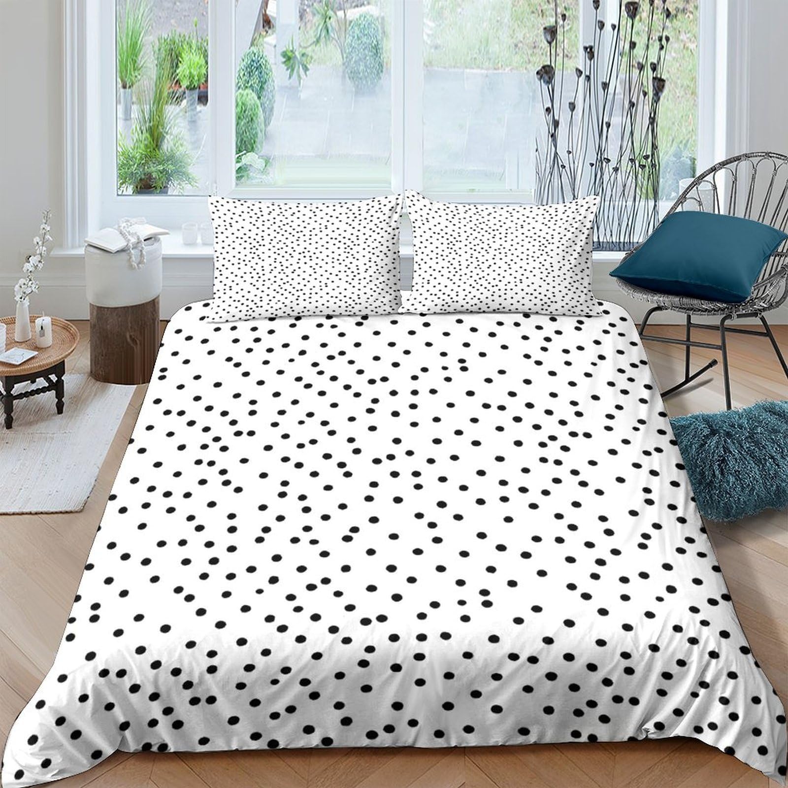Ctjqhvkz Style-1 3D Printed Polka Dot Fitted Sheet Microfiber Soft White Black Dot Bed Cover For Bedroom Guest Room Mattress Protection Single（135X200cm）