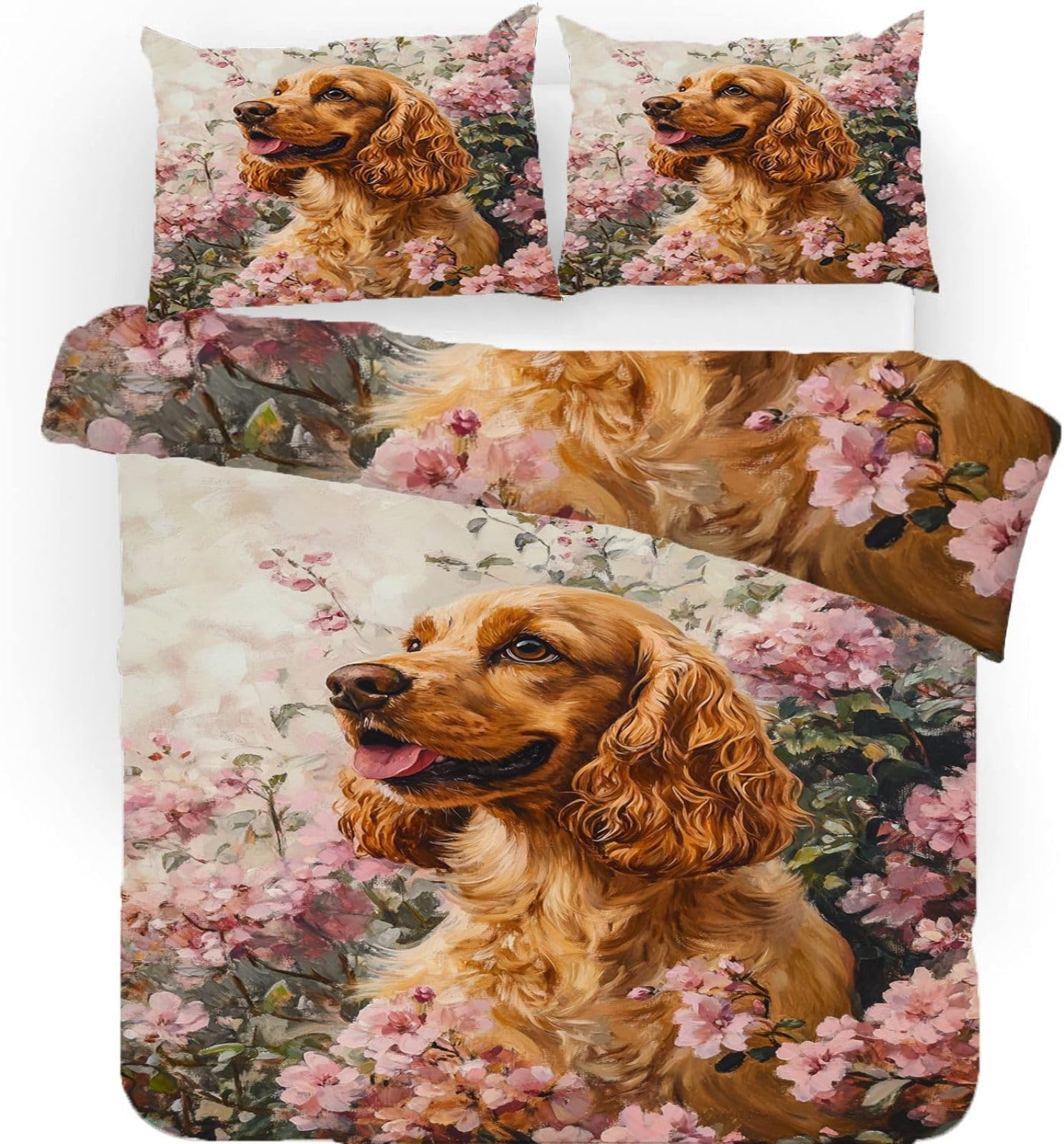 Pojedynczy zestaw pościeli Cocker Spaniel poszewka na kołdrę dla dzieci miękka hipoalergiczna poszewka na kołdrę z mikrofibry z zamkiem błyskawicznym, 1 poszewka na kołdrę 135 x 200 cm + 2