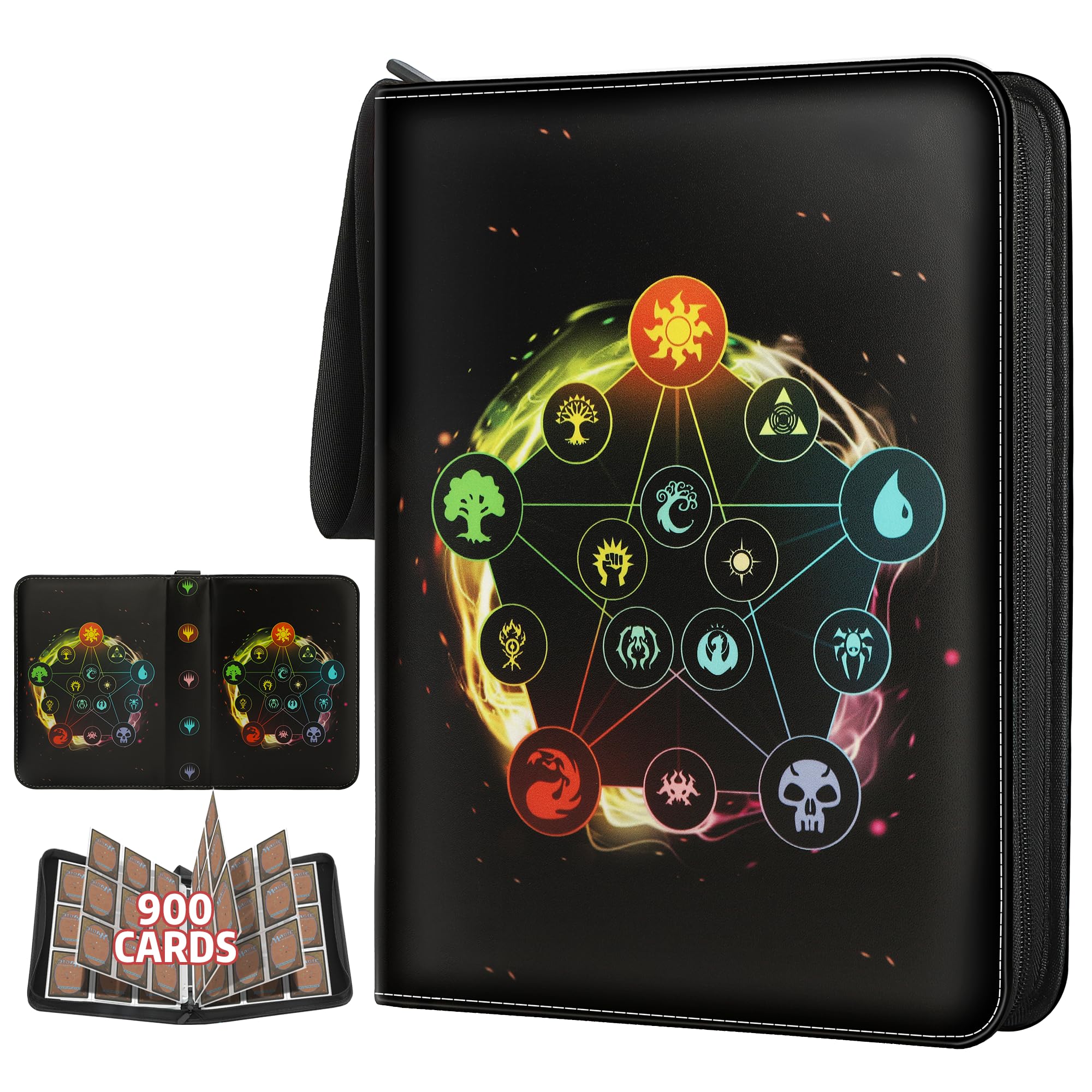 TCGUARD Sammelkarten Album für MTG, für 900 Karten, MTG Binder für Standardkarten, Karten Sammelalbum für YGO/PTCG Spielkarten für Kinder (9 Fächer, BlackI)