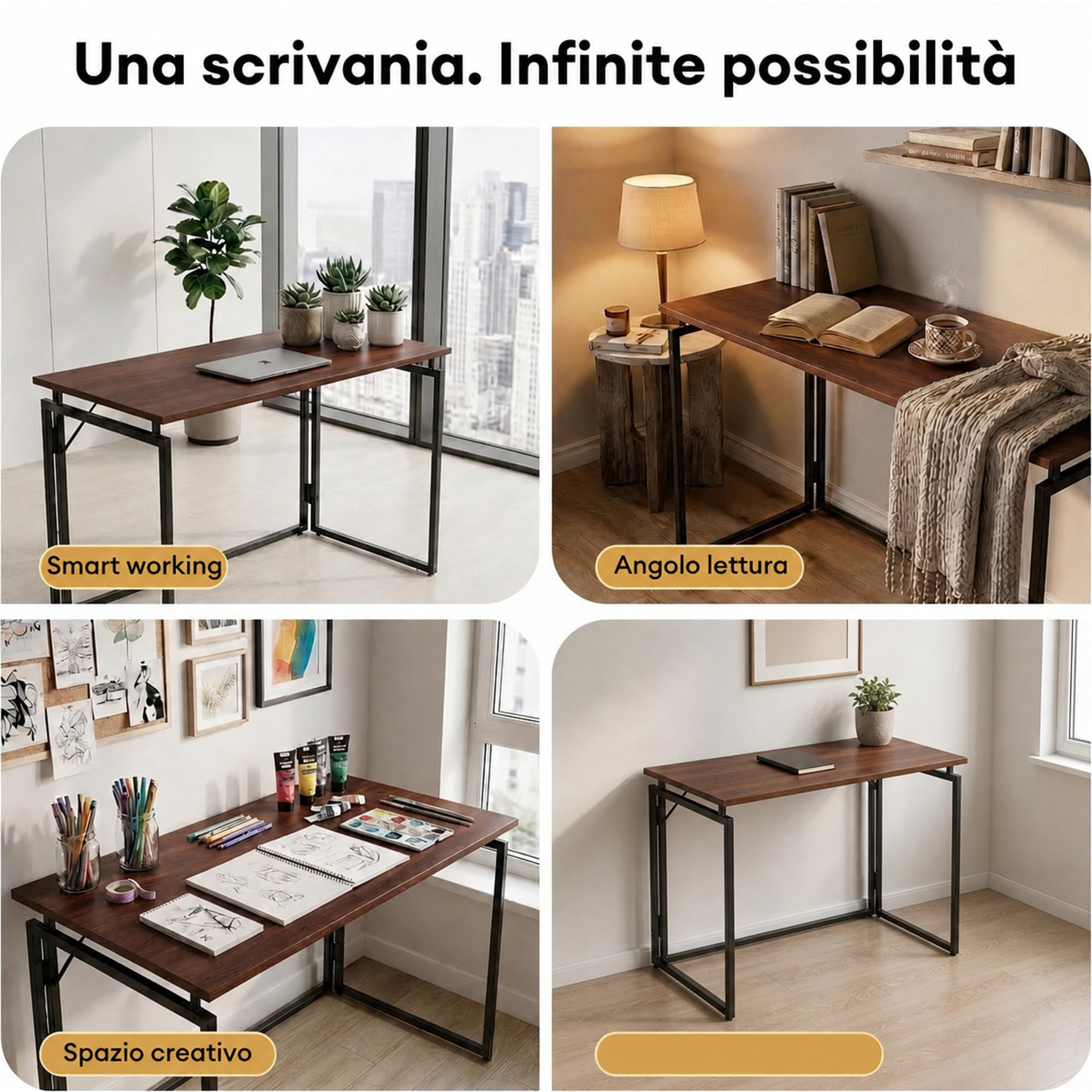 MUSSO F5 Scrivania Pieghevole 80 x 40 cm, Senza Montaggio, Marrone | Piano 80 x 40 cm, Pieghevole, Senza montaggio, Casa, Studio e Hobby