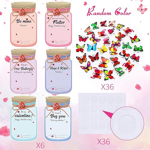 Miniatura 2 de Zonon 36 tarjetas de San Valentín para niños, tarros de mariposa, tarjetas de intercambio de San Valentín, divertidas tarjetas de felicitación de