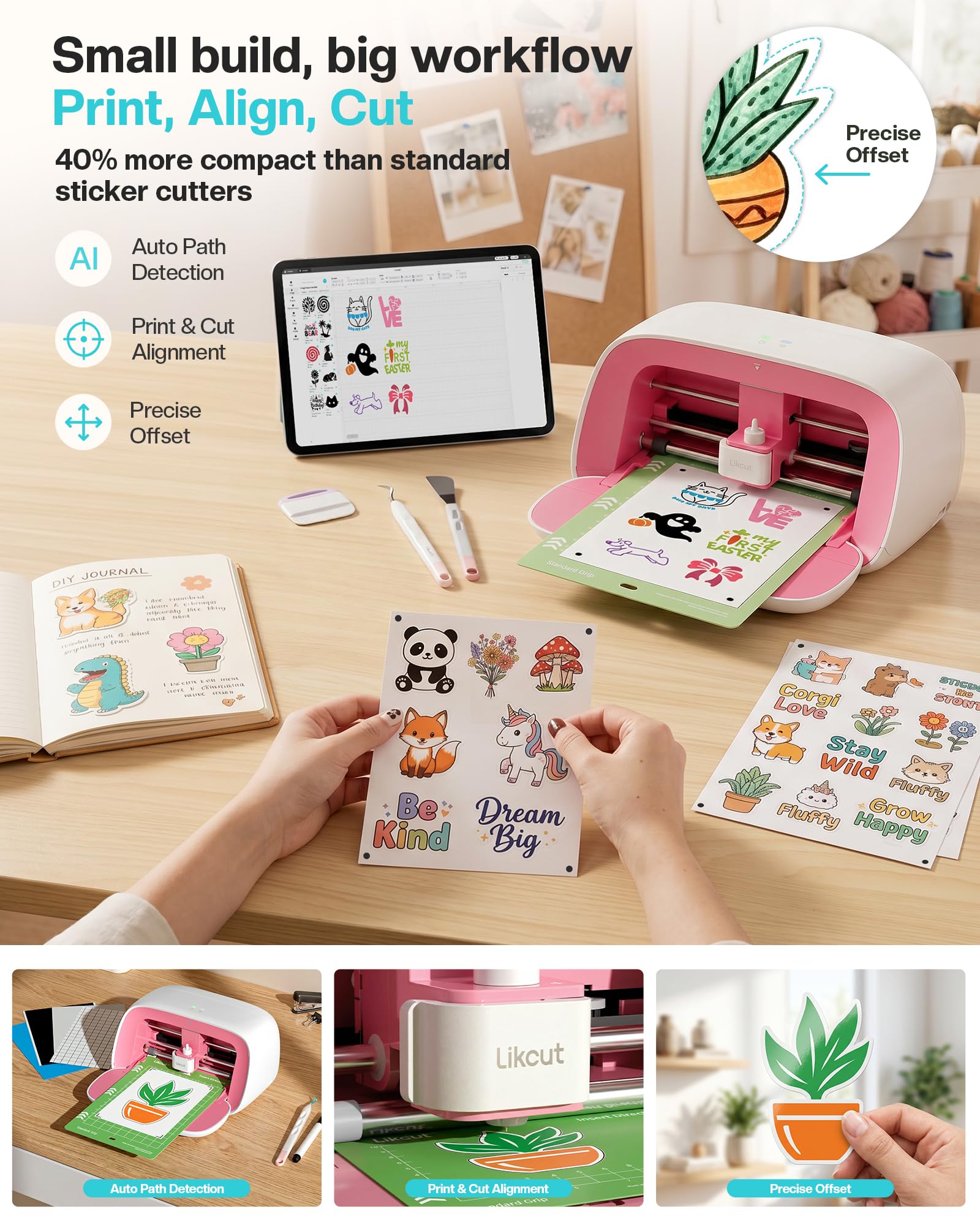 Likcut Glee S501 Plotter da Taglio con Magazzino Integrato per Vinile, Termovinile e Cartoncino, Con borsa e kit per principianti, Rosa