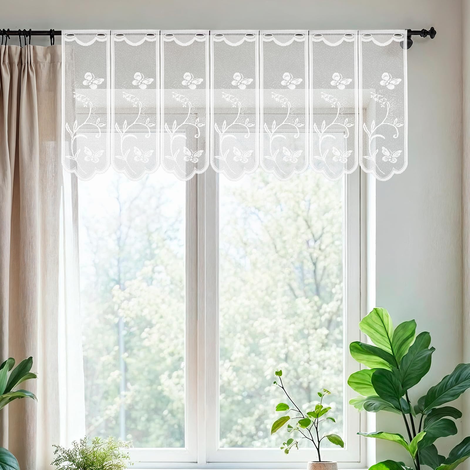 1 Pieza Visillo Blanco Transparente Jacquard, Visillos Cortos para Ventanas Semitransparente con Ojalillos, Cortinas Cortas para Cocina o Salón de Jacquard Ligero (130 * 45 cm)