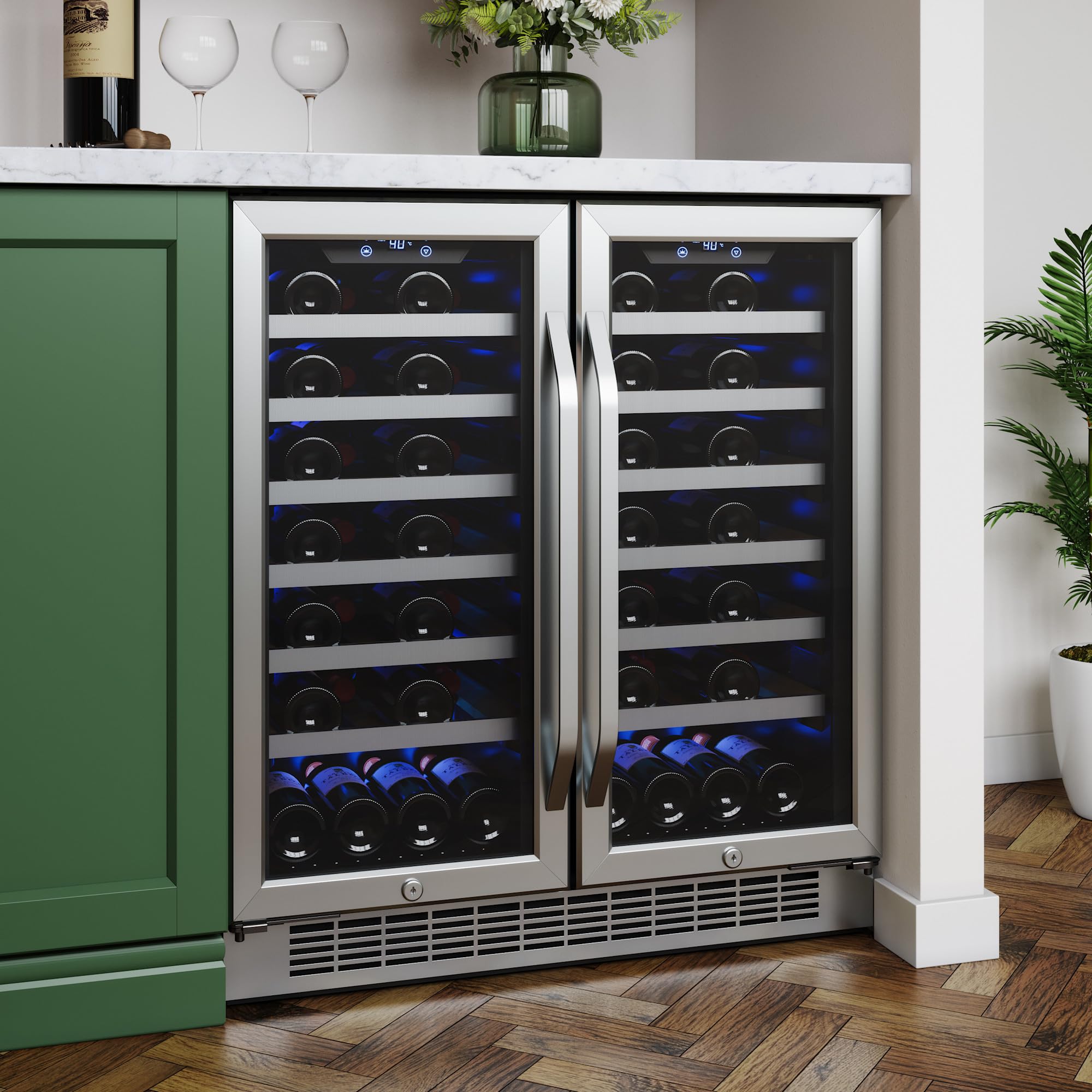 EdgeStar CWR5631FD 30-Inch 56 Bottle Built-In Dual Zone French Door Wine Cooler on Fridge.com