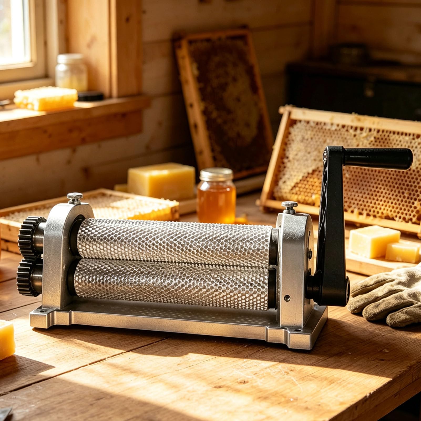 Pfps Beeswax Foundation Roller Mill, 280mm Manual Honeycomb Printing Stamper, Durable Aluminum Alloy Bee Wax Press for Beekeepers 5.4mm