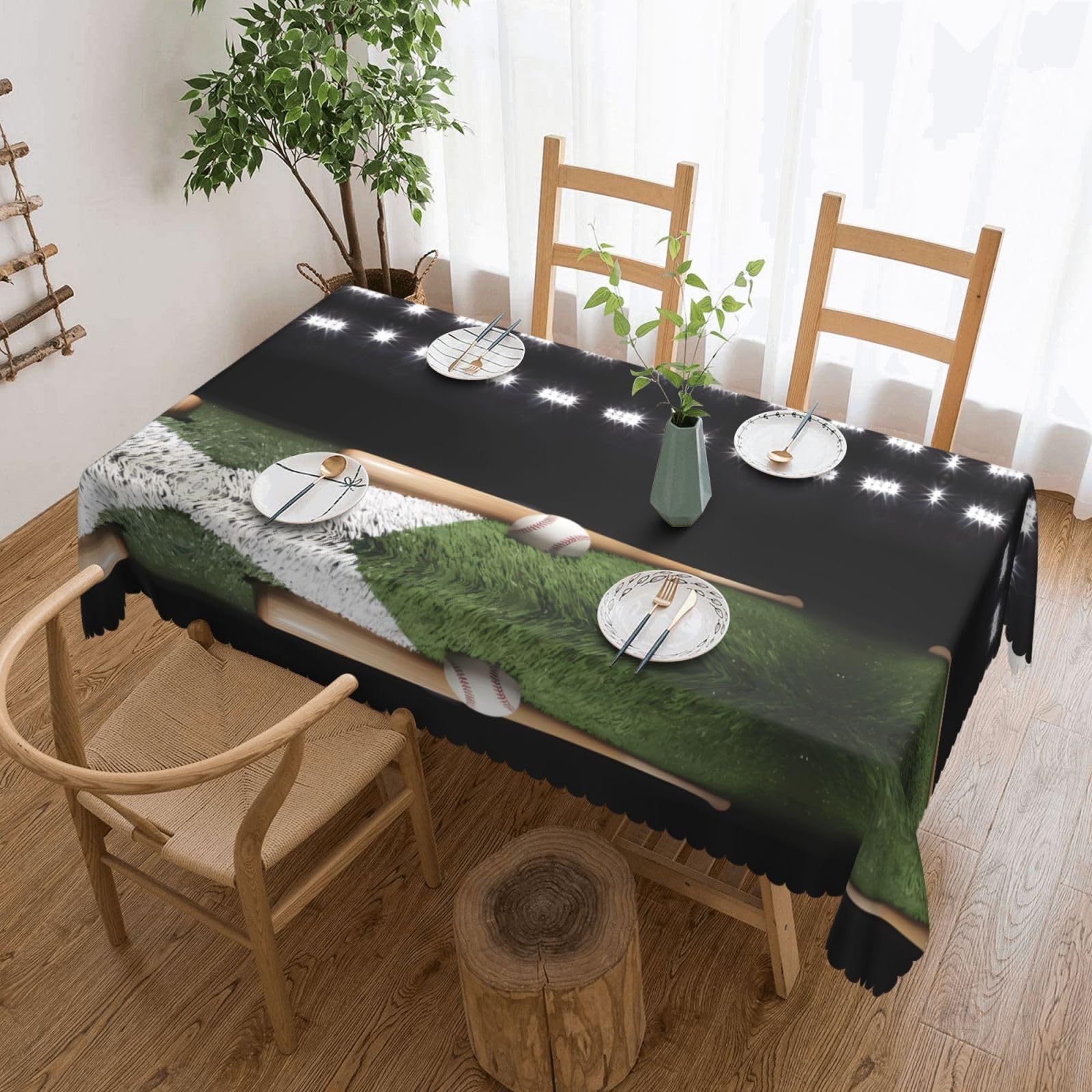 HLSBSSL Baseball Sports Field Patterned square lace tablecloth, wrinkle-resistant and durable, suitable for dining tables, parties, etc.