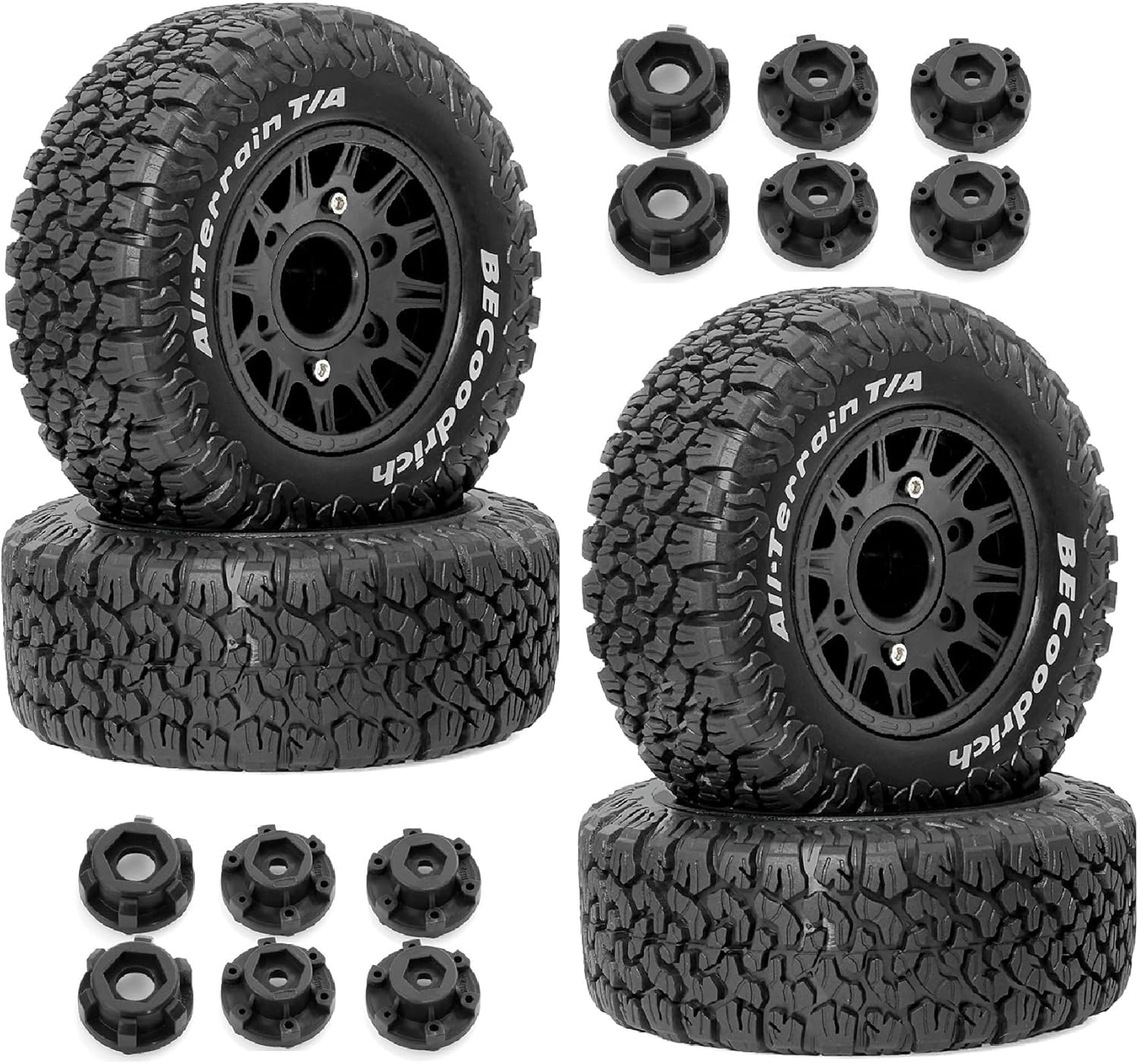 1/10 1/8 RC Short Course Truck Tires OD 113mm and Wheels 12mm 14mm 17mm Hex for 1:8 1:10 Scale Off Road Truck Car Traxxas Slash 2WD 4×4 Axial Losi Redcat Rc4wd Arrma Senton 4PCS (Black)