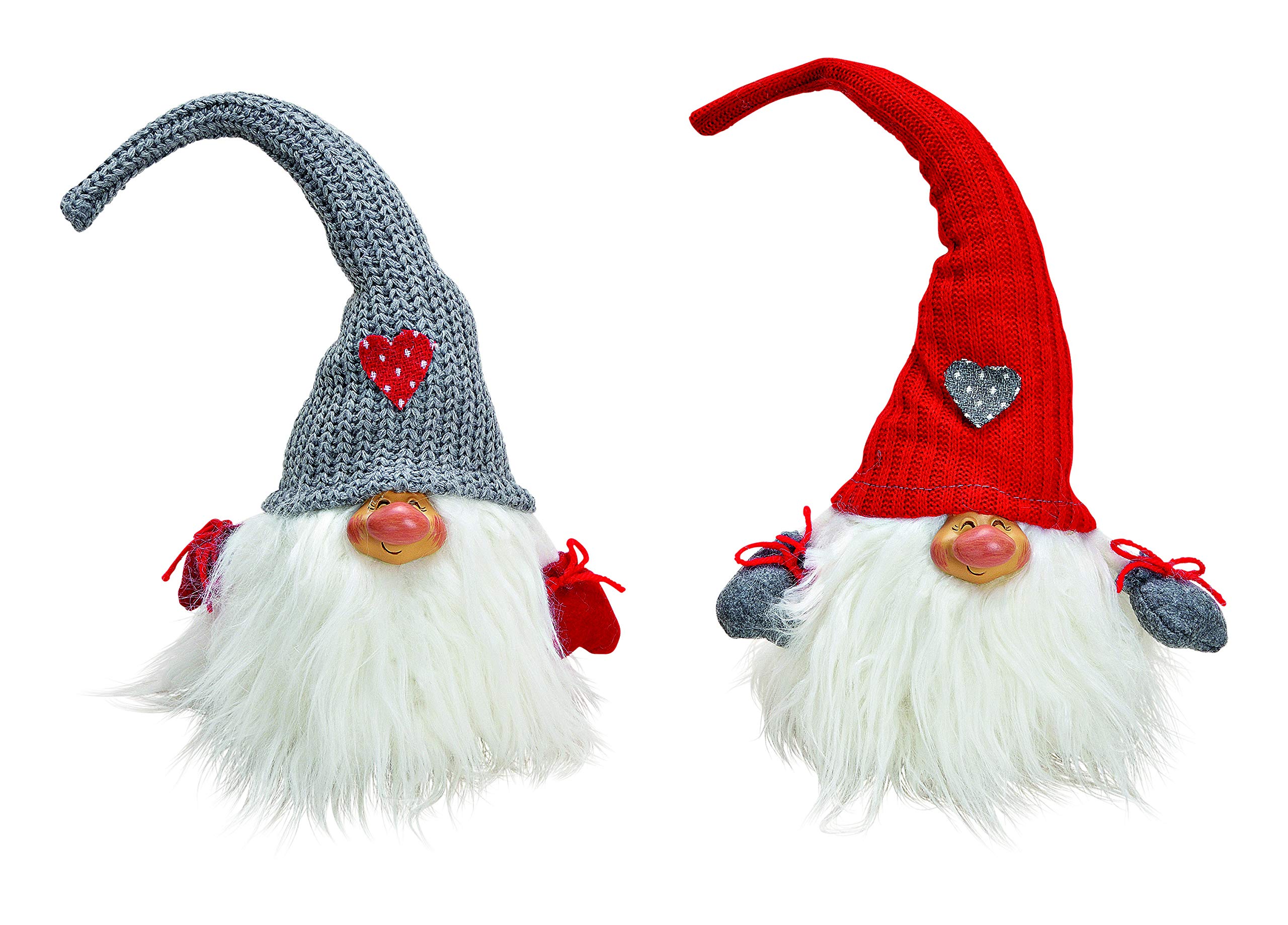 2 Niedliche Wichtel ~ Mütze Herz - grau weiß und rot weiß ~ Weihnachtswichtel Zwerg Weihnachtsdeko