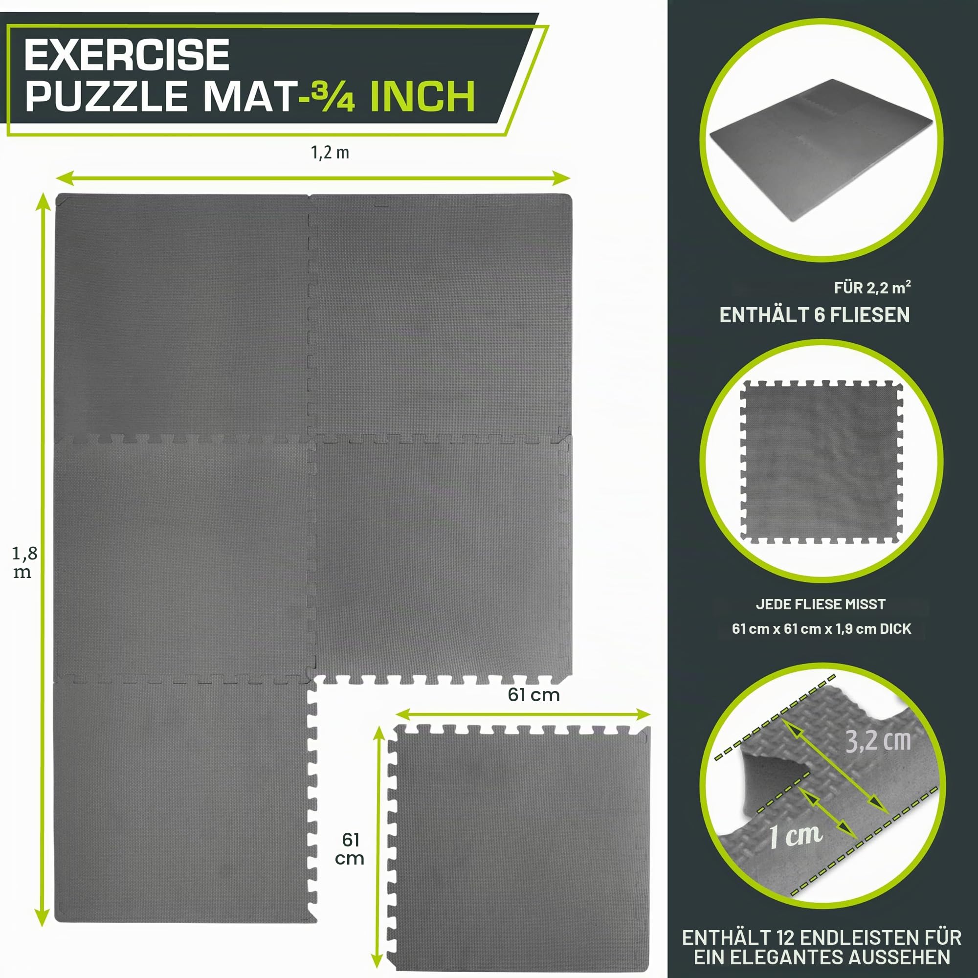 ProsourceFit extra Dicke Puzzle-Übungsmatte, Eva-Schaumstoff, ineinandergreifende Fliesen für schützende, gepolsterter Workout-Bodenbelag für Heim- und Fitnessgeräte