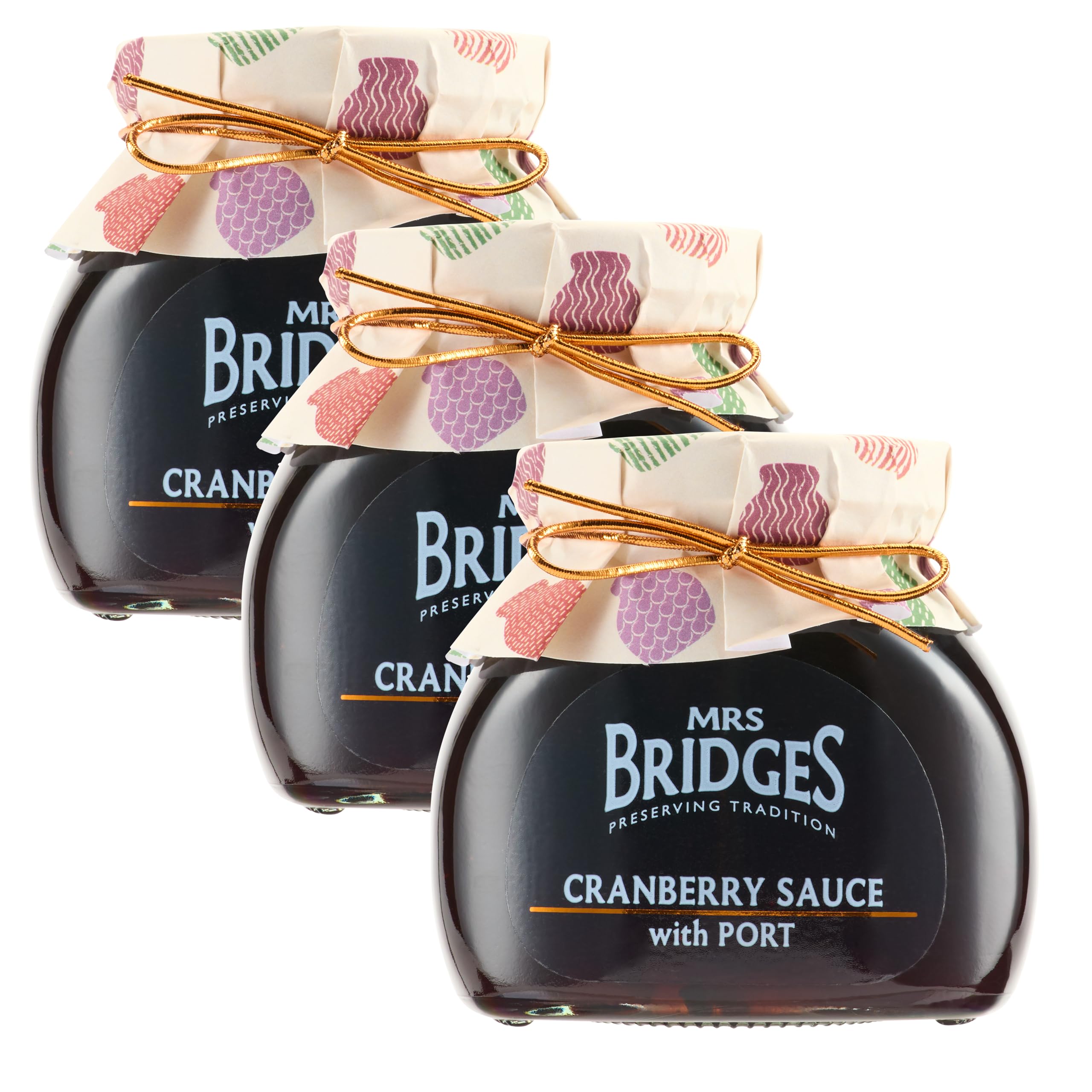 Mrs Bridges Cranberry Sauce with Port, Made in Scotland, 8oz Jar (Pack of 3)