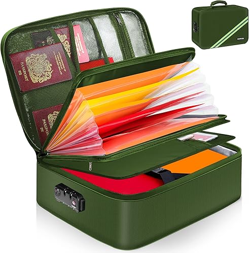 Noiposi Organizador de documentos importante, caja de documentos impermeable e ignífuga con carpeta de archivos de 7 bolsillos, caja de Noiposi Organizador de documentos importante, caja de documentos impermeable e ignífuga con carpeta de archivos de 7 bolsillos, caja de