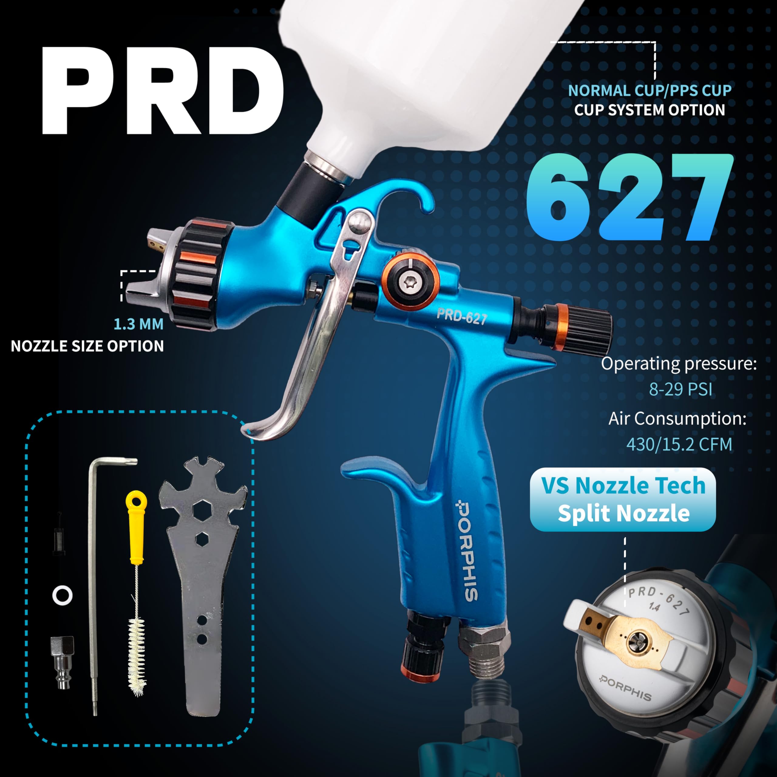 Amazon.com: PORPHIS Paint Spray Gun PRD-627 VS Type with Split
