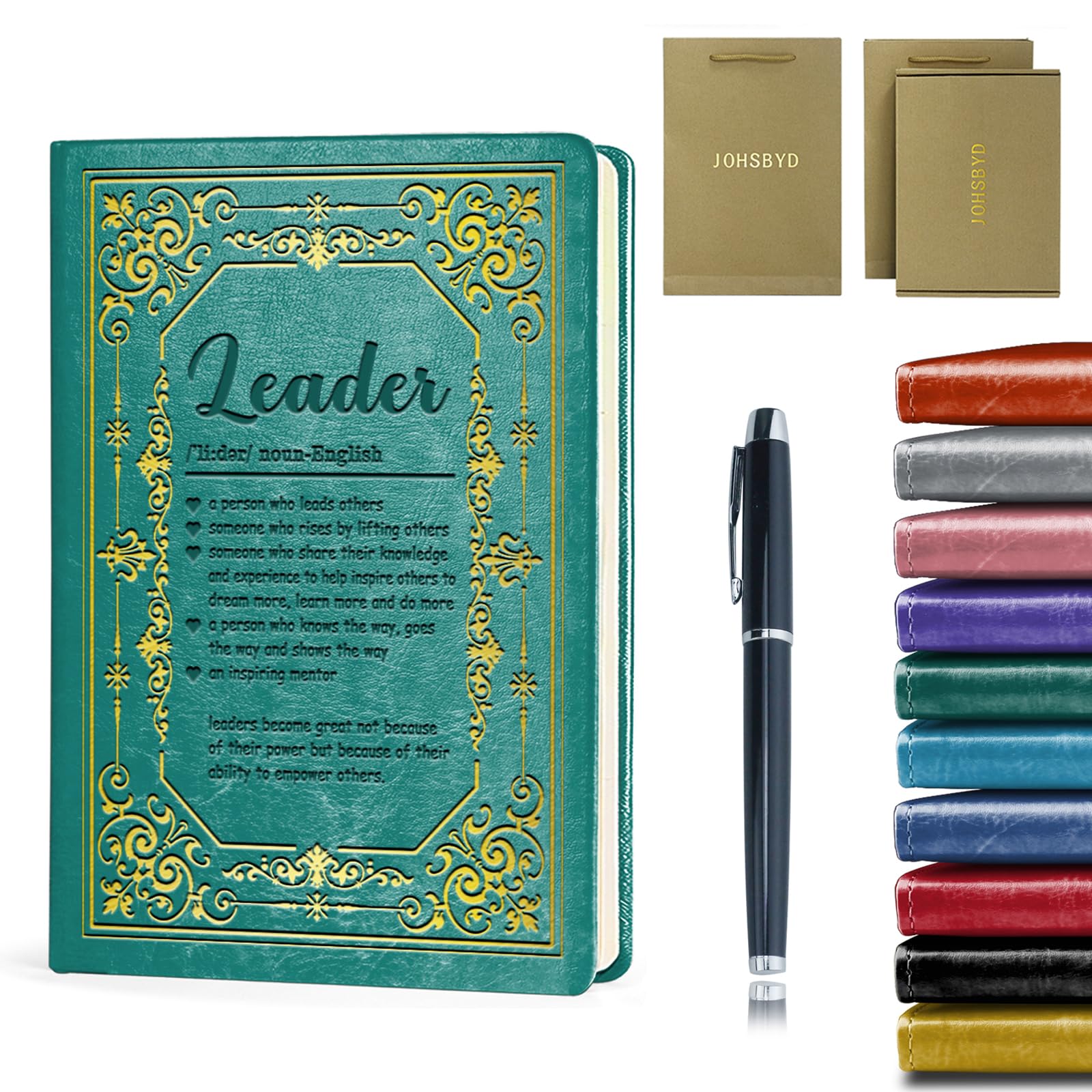 Leader Gift Leather Journal Notebook Gifts for Leader Boss Mentor, Green A5 Lined Leather Journal Notebook,200 Pages 100 Gsm Thick Ruled Paper With Pen,Leader Definition Gifts (Leader Green)