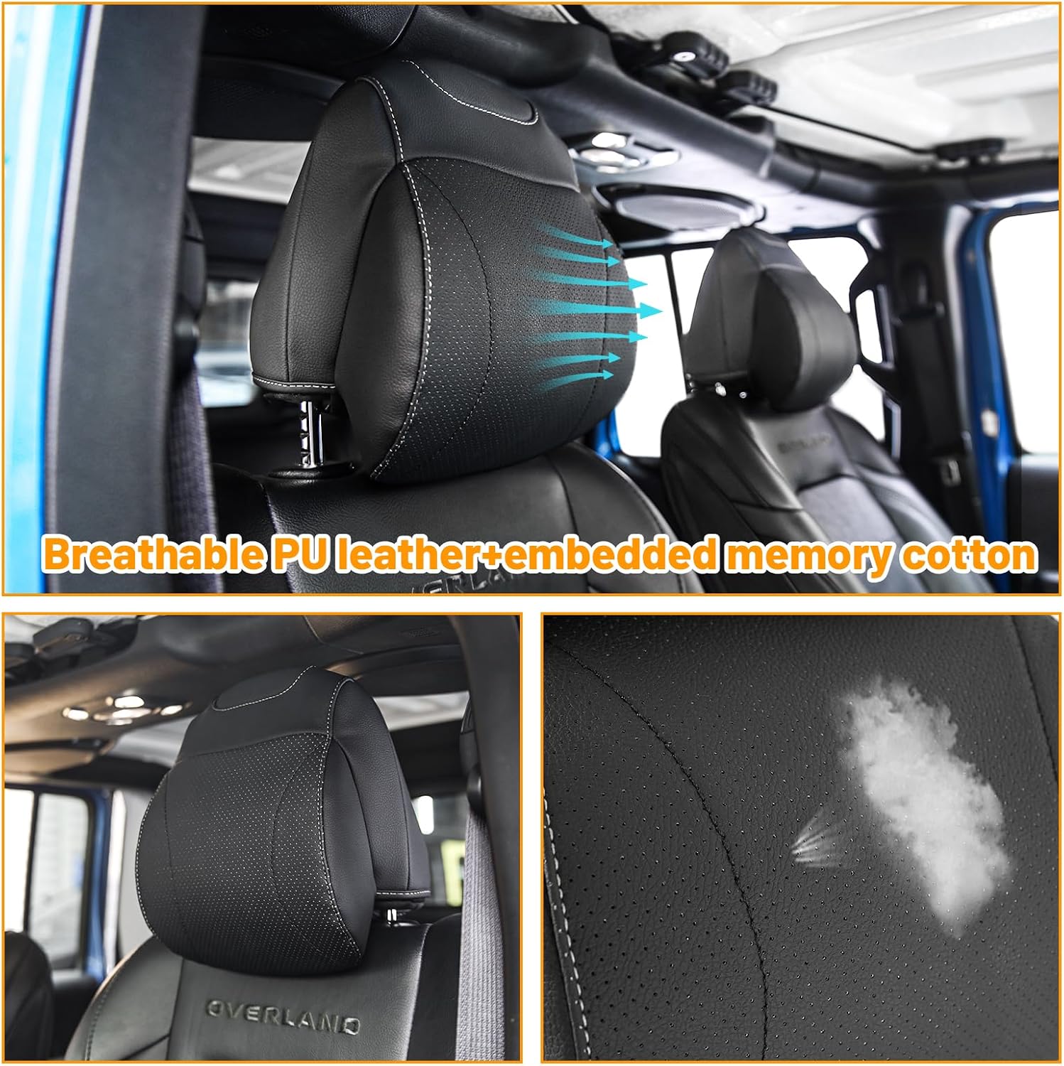 MAIKER OFF ROAD Neck Pillows Compatible with Jeep Wrangler JL 4 Door 2018-2024 Gladiator JT Softness Driver Front Seat Headrest Pillow 100% Memory Foam and Breathable Cover, Grey Side Rope, 1pc
