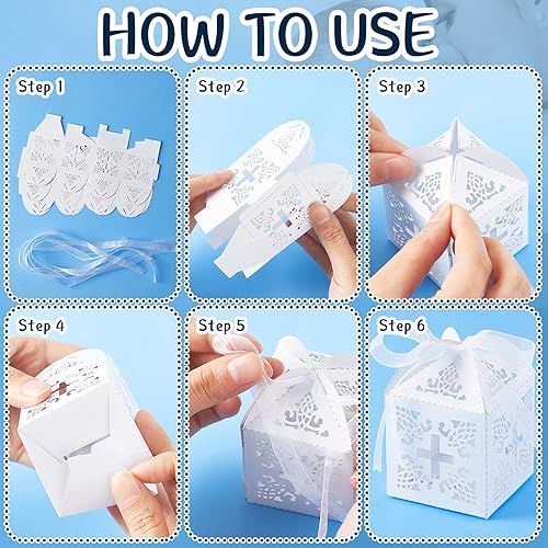 Miniatura 7 de Taiyin Juego de 300 piezas de rosarios para bautizo a granel, pulsera de rosario acrílico, cuentas de perlas sintéticas con bolsa de organza y cajas