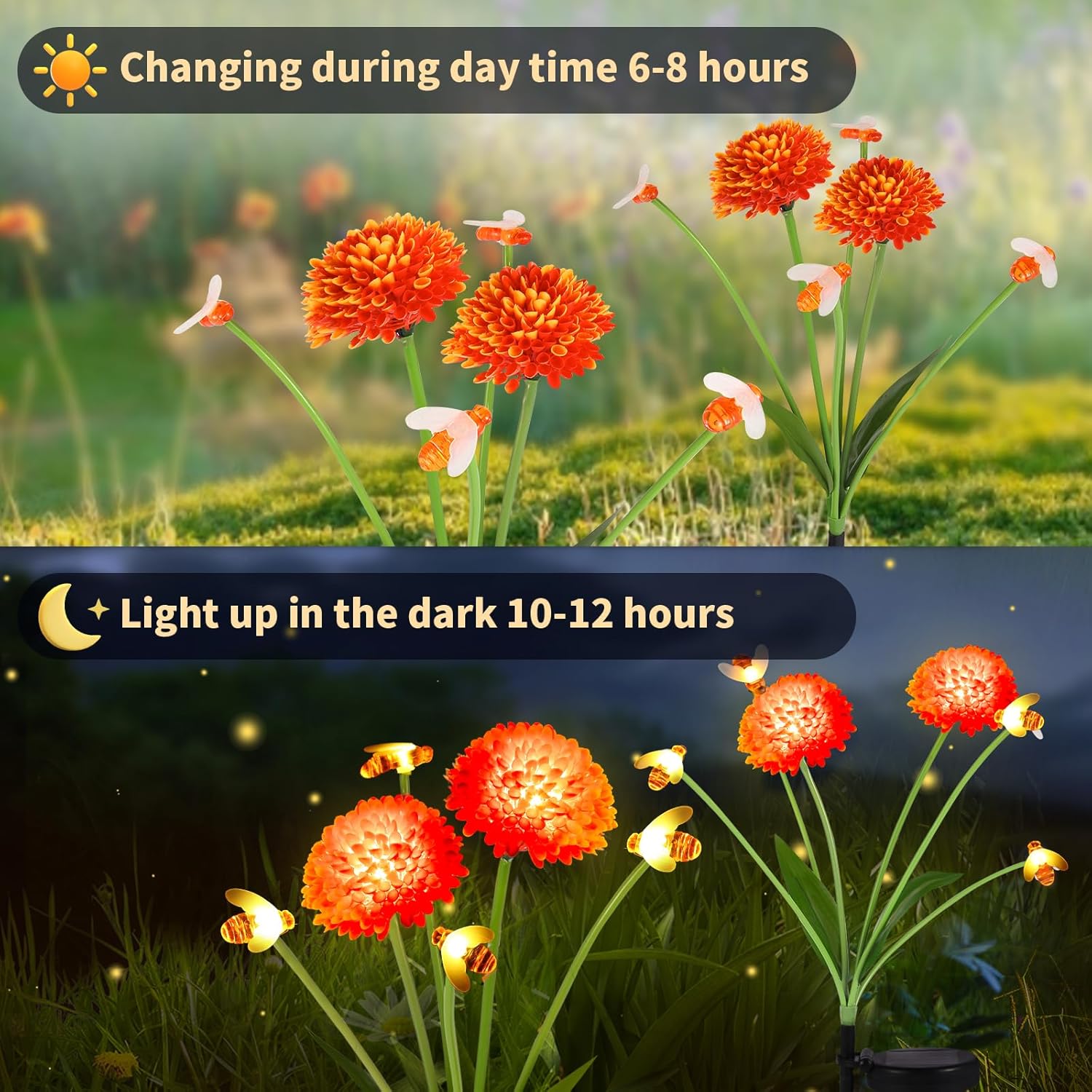 Solar Garden Lights Outdoor, 4 Pack Solar Flowers Lights with Bee, Waterproof Solar Lights Outdoor for Yard, Grave, Pathway, Landscape, Party, Garden Decor, Gifts for Women, Mom Grandma