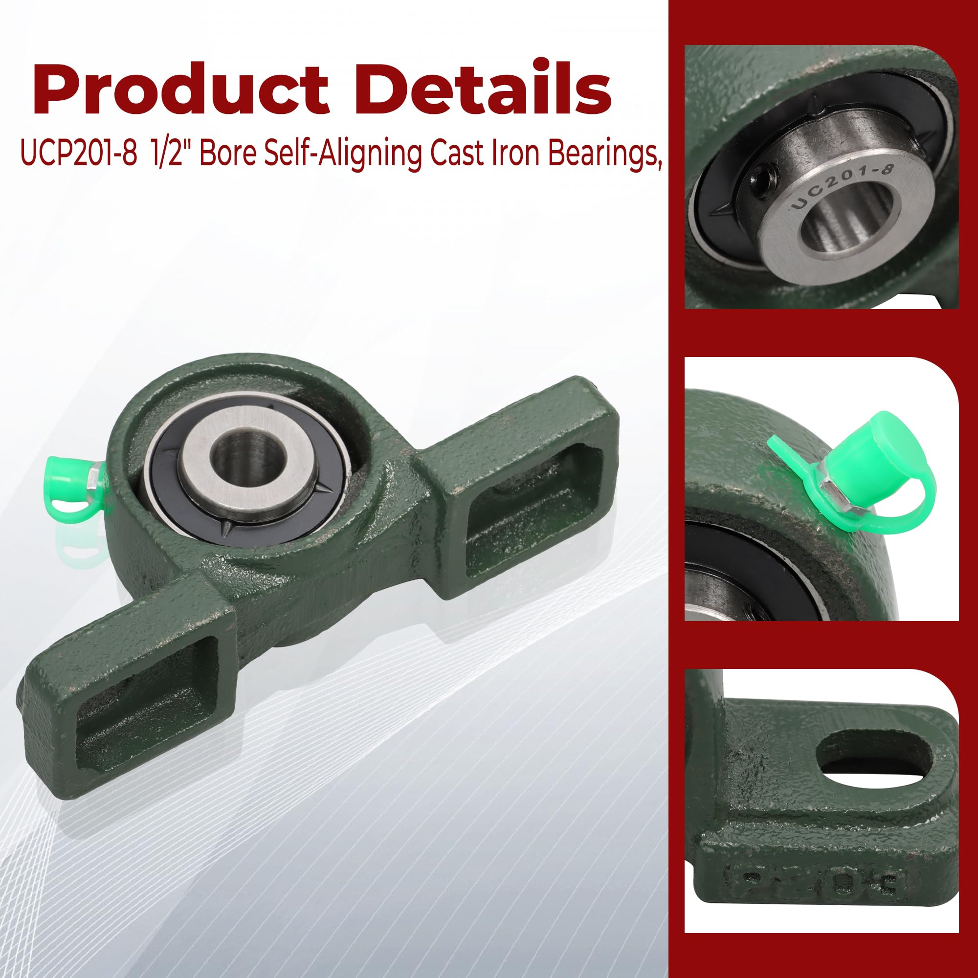 unità di Cuscinetti a Cuscino UCP201-8 - Cuscinetti autoallineanti in ghisa con Foro da 1/2", unità di Montaggio Industriale, 10 Pezzi