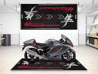 Parking Mat for Suzuki Hayabusa Display and Pit Mat, Washable Non-Slip Garage and Showroom Floor Carpet (Candy Daring Red, Size 1: 86.6 x 39.4/220 x 100 cm)