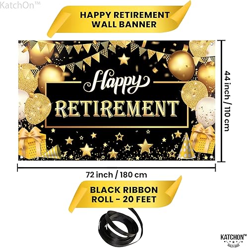Miniatura 4 de KatchOn, Cartel de feliz jubilación negro y dorado, extragrande de 72 x 44 pulgadas, decoraciones de feliz jubilación para hombres, telón de fondo