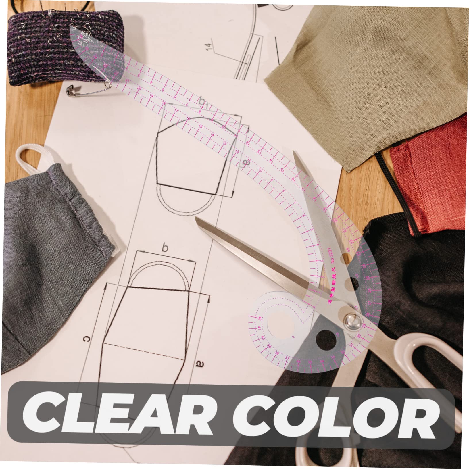 Tofficu Set di 1 Righello Curvo Francese per Sartoria, Pvc Leggero, Misura Precisa, Portatile, per Disegno e Impositione