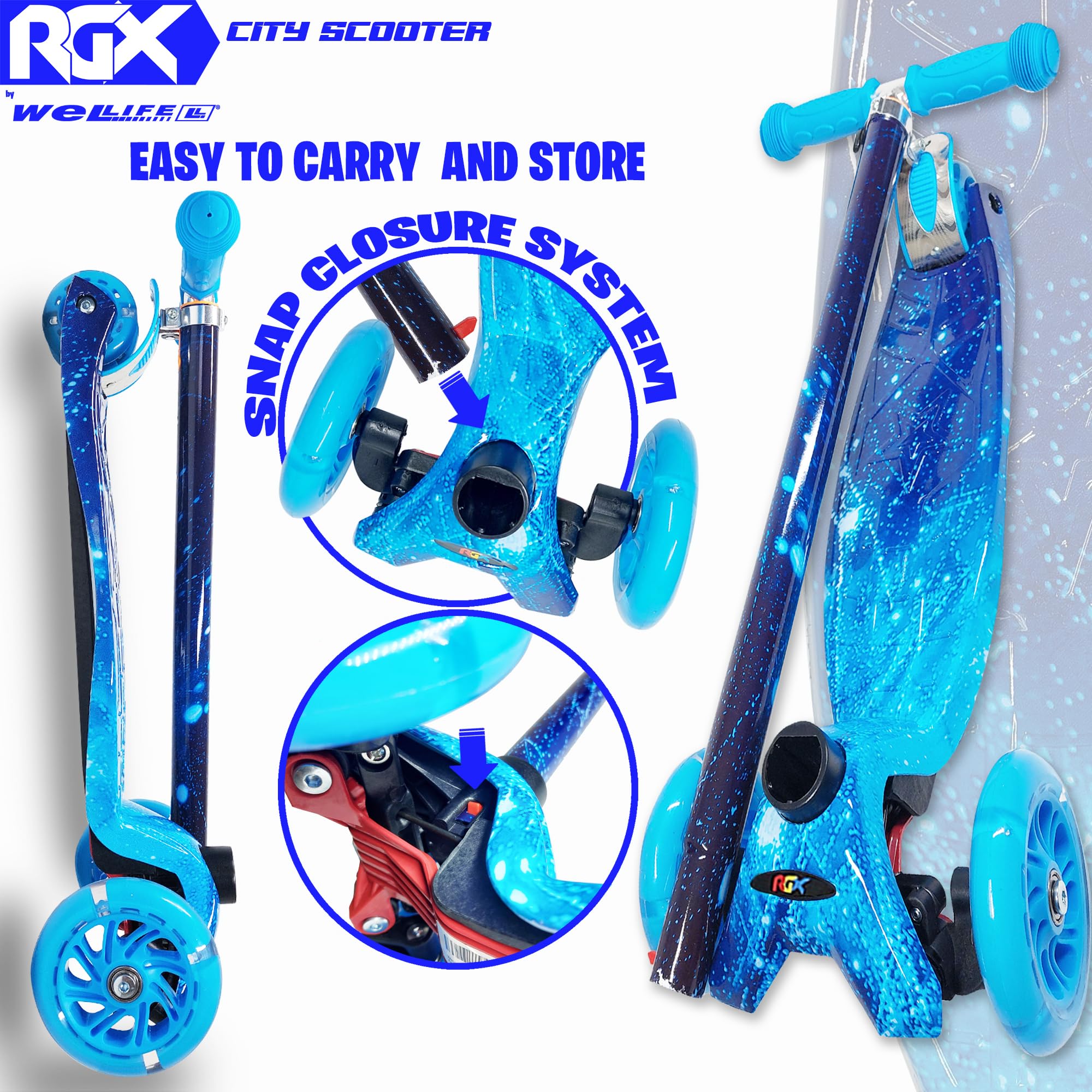 WeLLIFE | Scooter RGX | Patinete para niños de 3 a 12 años | Patinete niño 3 ruedas luminosas LED | Patinete niña con mango ajustable en altura |