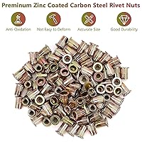 Vista 5 de 100 tuercas de remache M6, tuercas de inserción roscadas de cabeza plana M6 con cuerpo moleteado, Tuercas de inserción de acero al carbono chapado