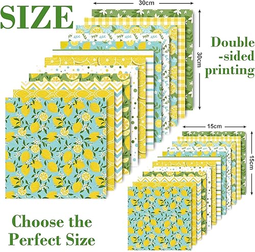 Miniatura 2 de Whaline Paquete de papel de 12 diseños con patrón de limón, 24 hojas de papel para álbumes de recortes de vacaciones, colección de doble cara, papel