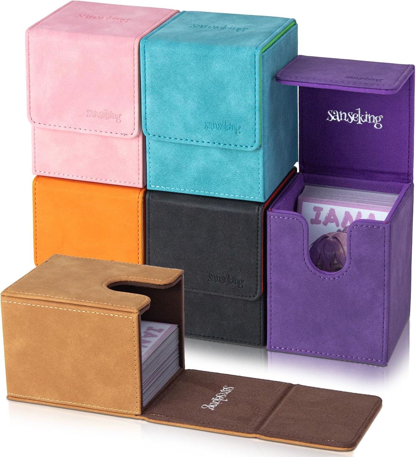 Magic Card Deck Box for MTG Single Deck Card Box (Cyan,Oragne,Brown,Pink,Purple,Black,Vertical)