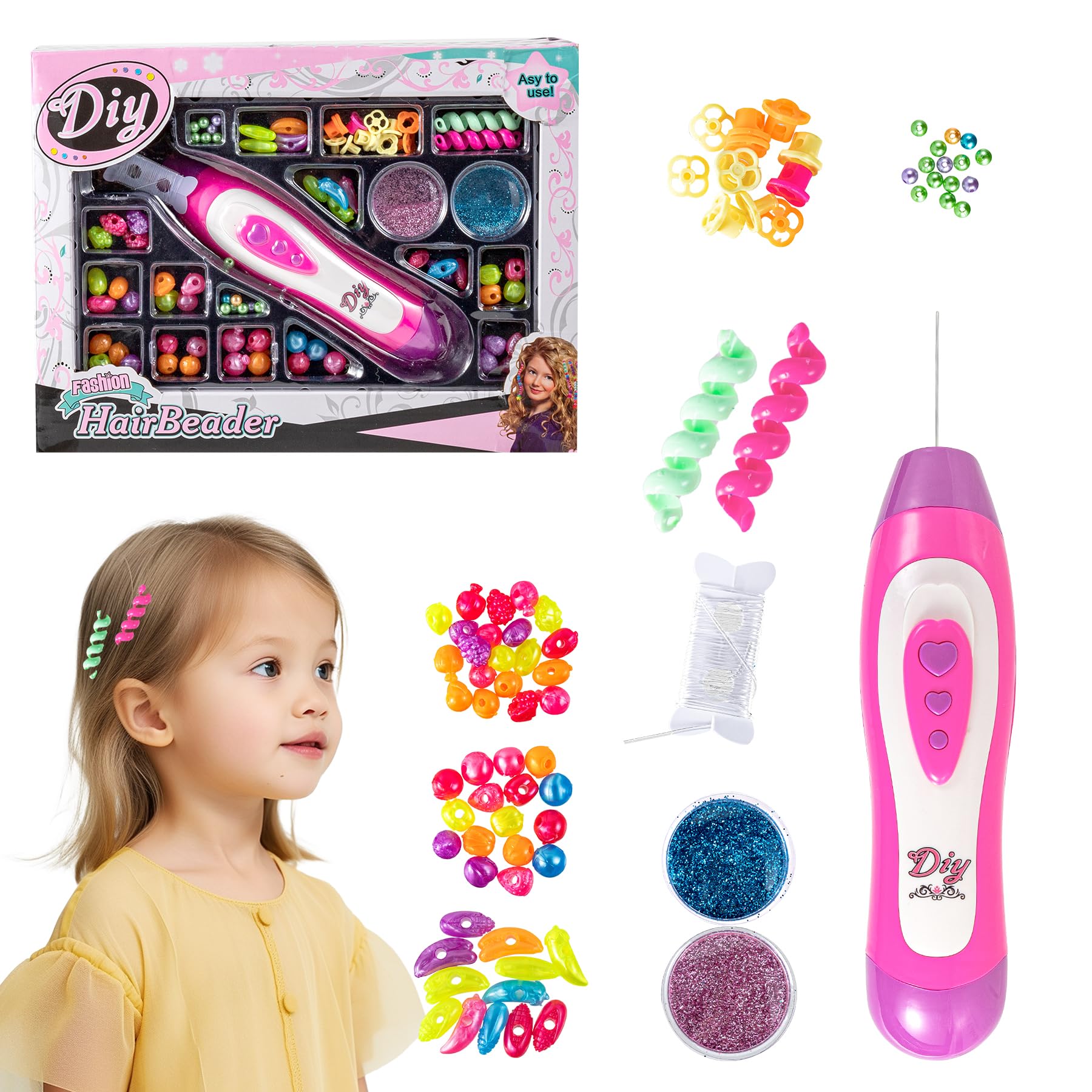 Machine à Strass Pour Cheveux - 210 Gemmes Incluses, Coiffure Créative Pour Filles - Dès 6 Ans