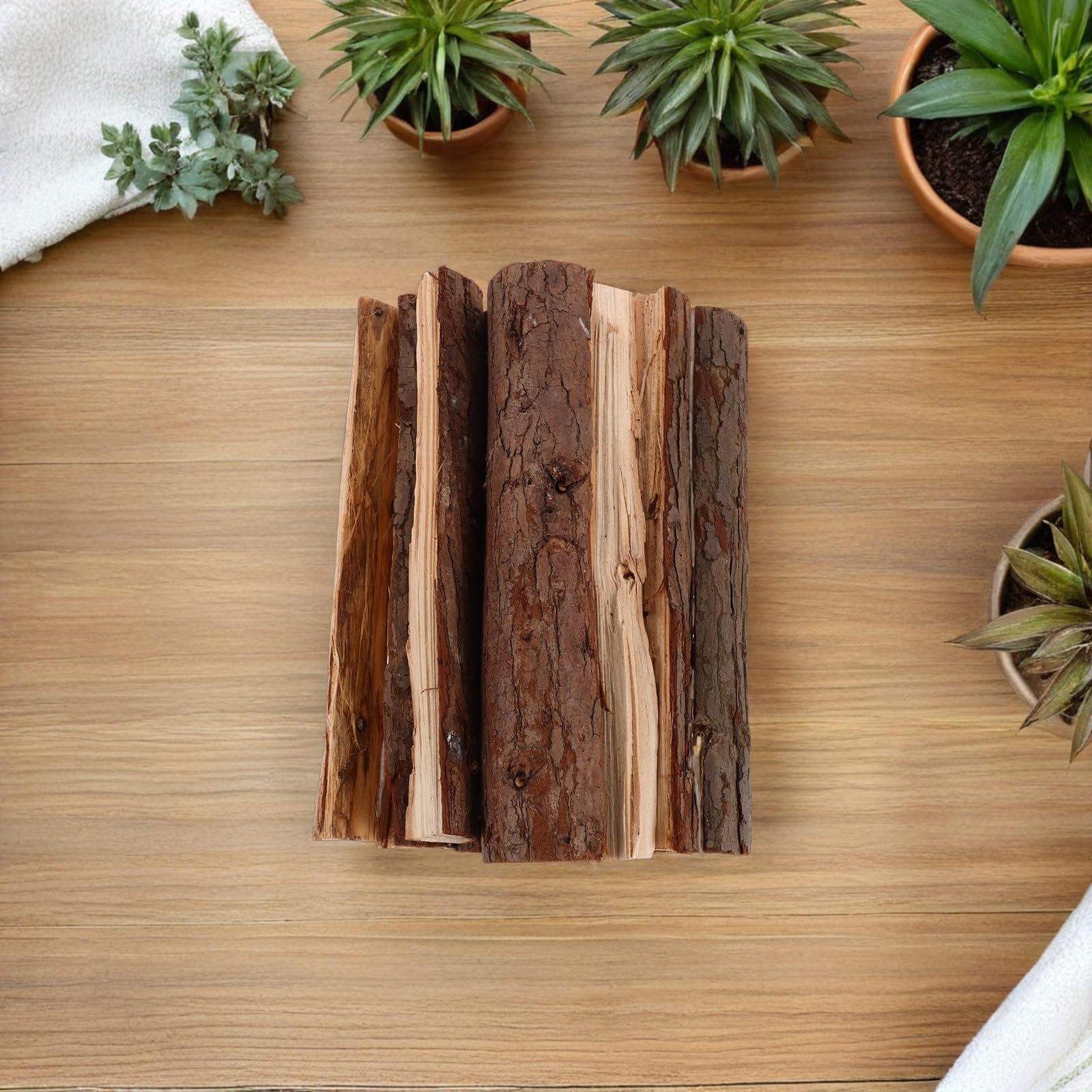 Legna da Ardere Decorativa 8 Pezzi 25 CM Corteccia in Legno Naturale per Caminetti e Barbecue Ceppi Resistenti alle Intemperie per Arredamento Interno ed Esterno
